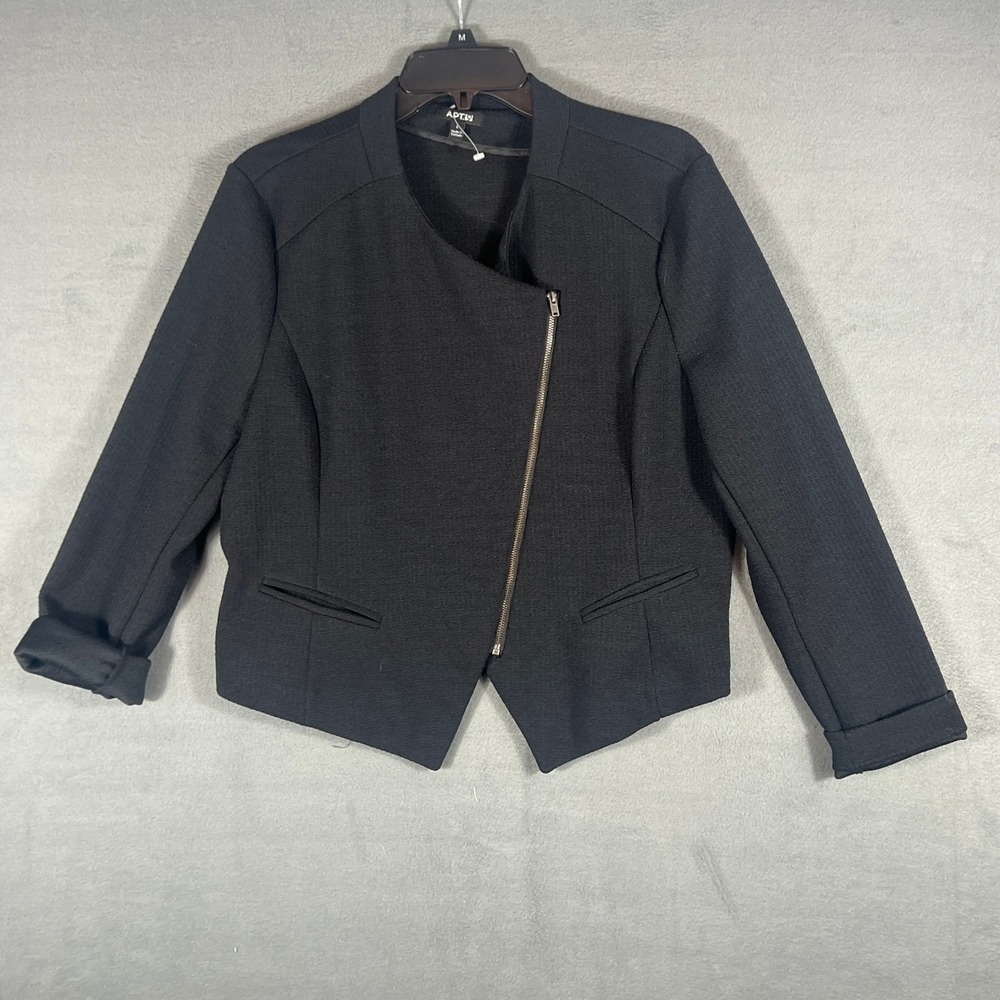 Apt 9 Womens Jacket Size L Black Asymmetrical Moto Style Long Sleeve Zip Front